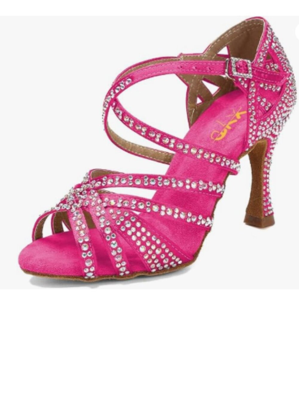 XYD Deep Pink Dance Ballroom Latin Jazz Sandals Mid Heels Open Toe Crystal Shoes